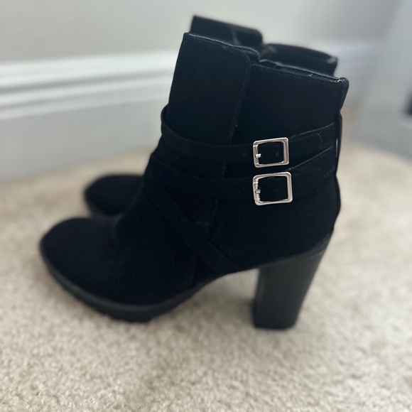 Black Suede Ankle Boots with Buckle Detail - Picture 1 of 3